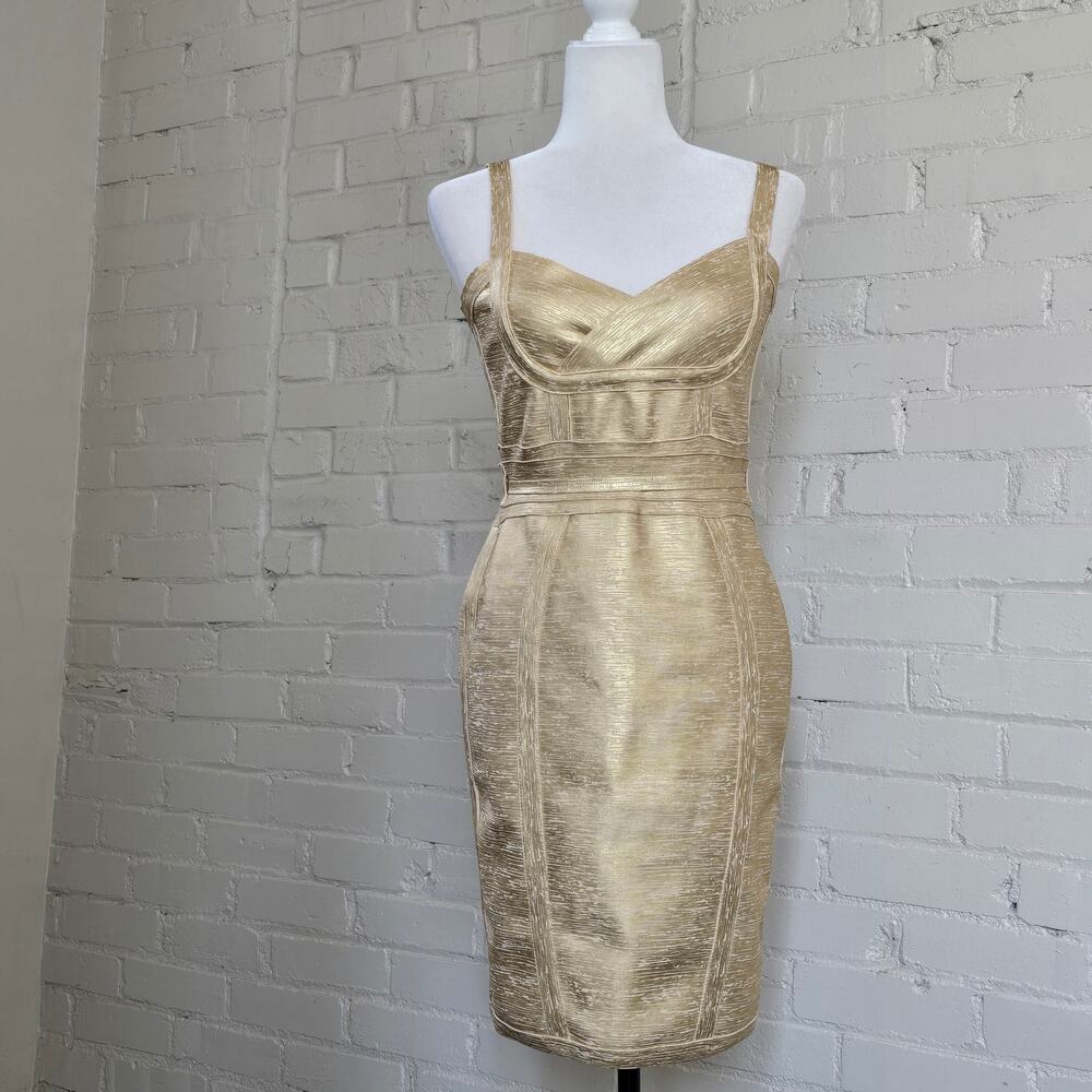 Gold Metallic Bandage Bodycon Mini Dress┃Glitz & Glam Club Wear Y2K Cybercore M